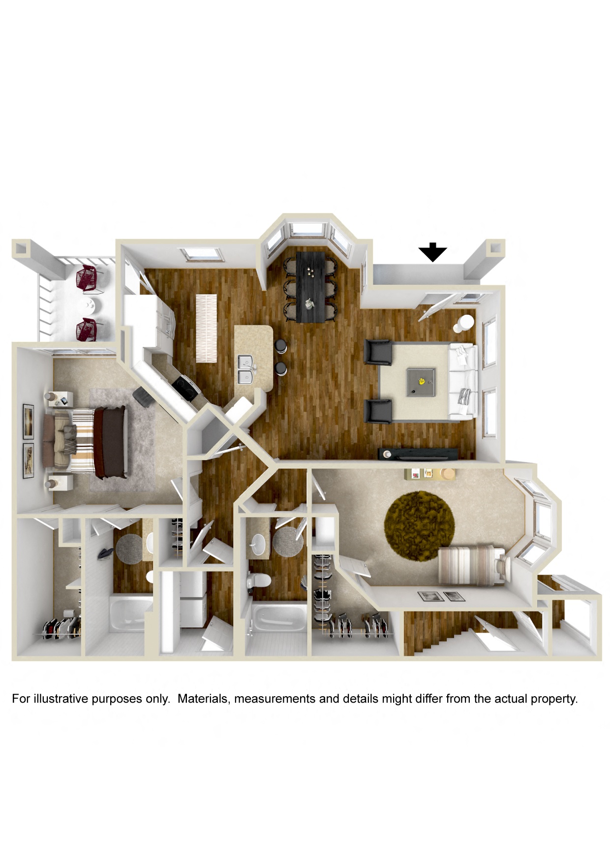 Floor plan for 2 beds, 2 baths, 1299 sqft